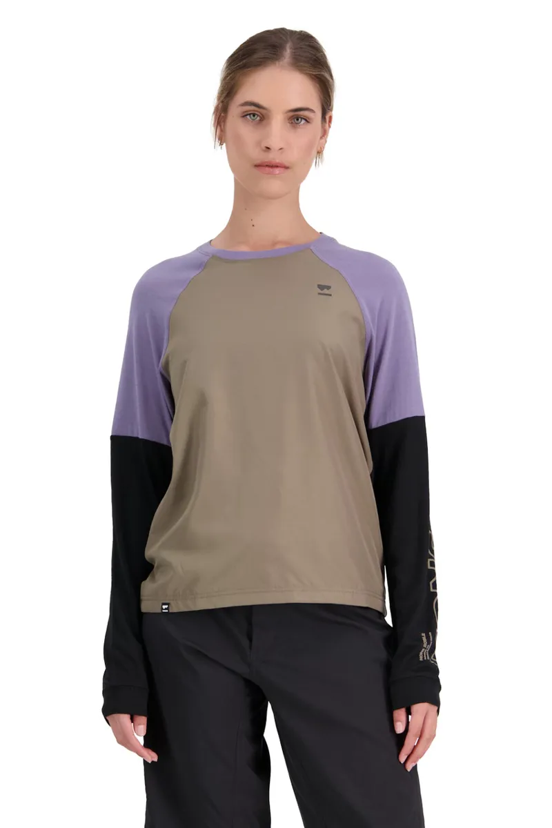 Mons Royale Womens Tarn Merino Shift Wind Jersey Walnut Black Thistle
