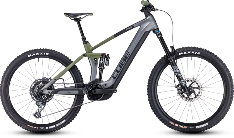 Cube Stereo Hybrid 160 HPC TM 750 Electric Mountain Bike in Flash Grey/Olive